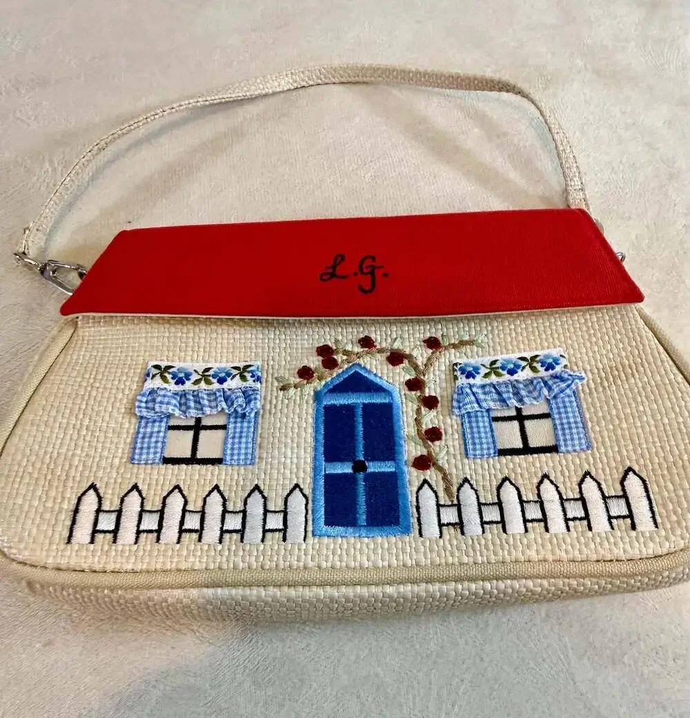 Lulu Guinness London Cottage House Design Embroidered Clutch Purse